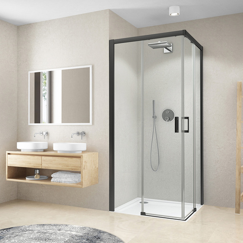 Štvorcový alebo obdĺžnikový sprchovací kút s dvojdielnymi posuvnými dverami - CI C2L+CI C2R_čierny_elox